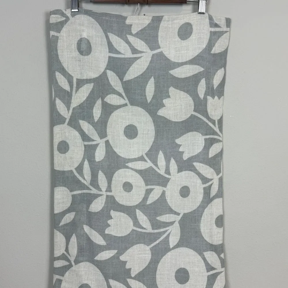 Grey White Modern Floral Linen Look Valance Curtain 60x17”